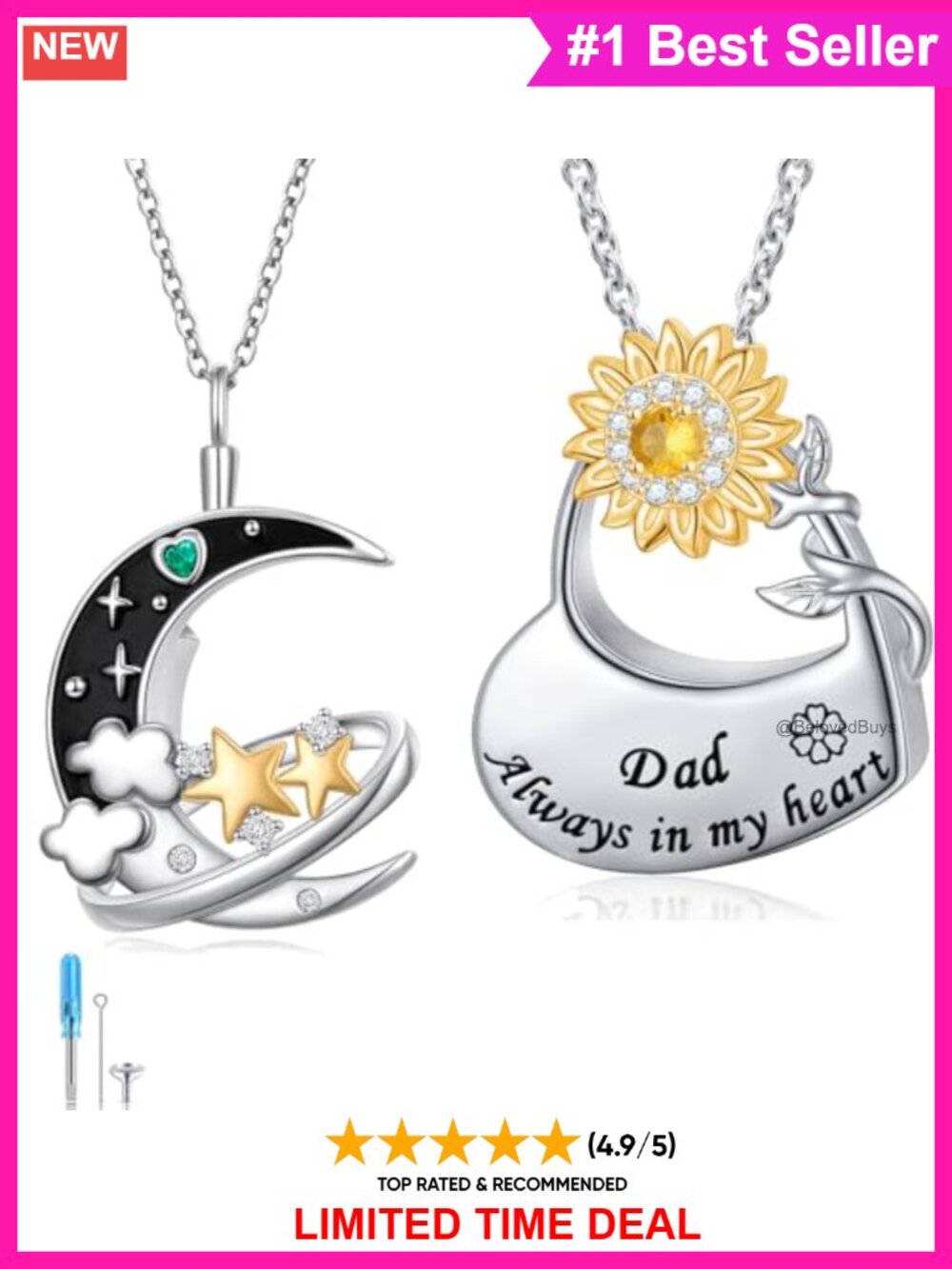 925 Sterling Silver Sunflower Heart Urn Necklace Ashes Keepsake Memorial Jewelry